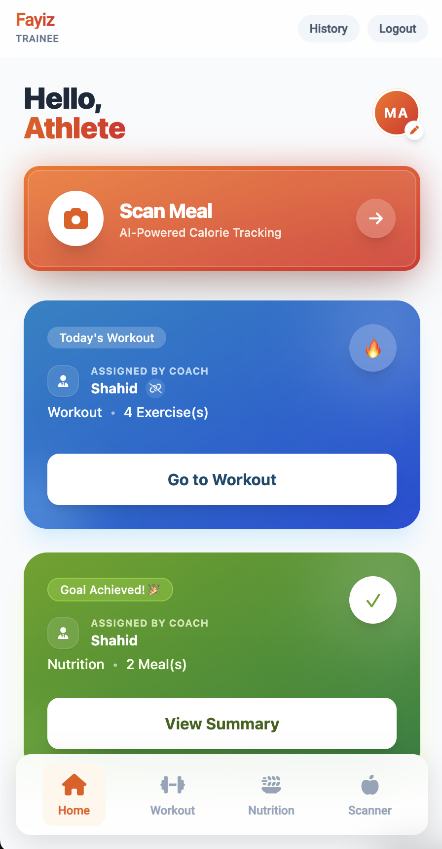 Zyro Trainer Dashboard: Centralized dashboard for personal trainers to manage clients and view fitness cycles.